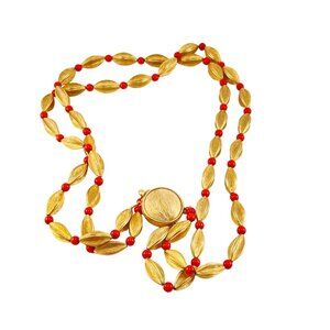 Double Strand Vintage Choker Necklace with Textured Beads 16"